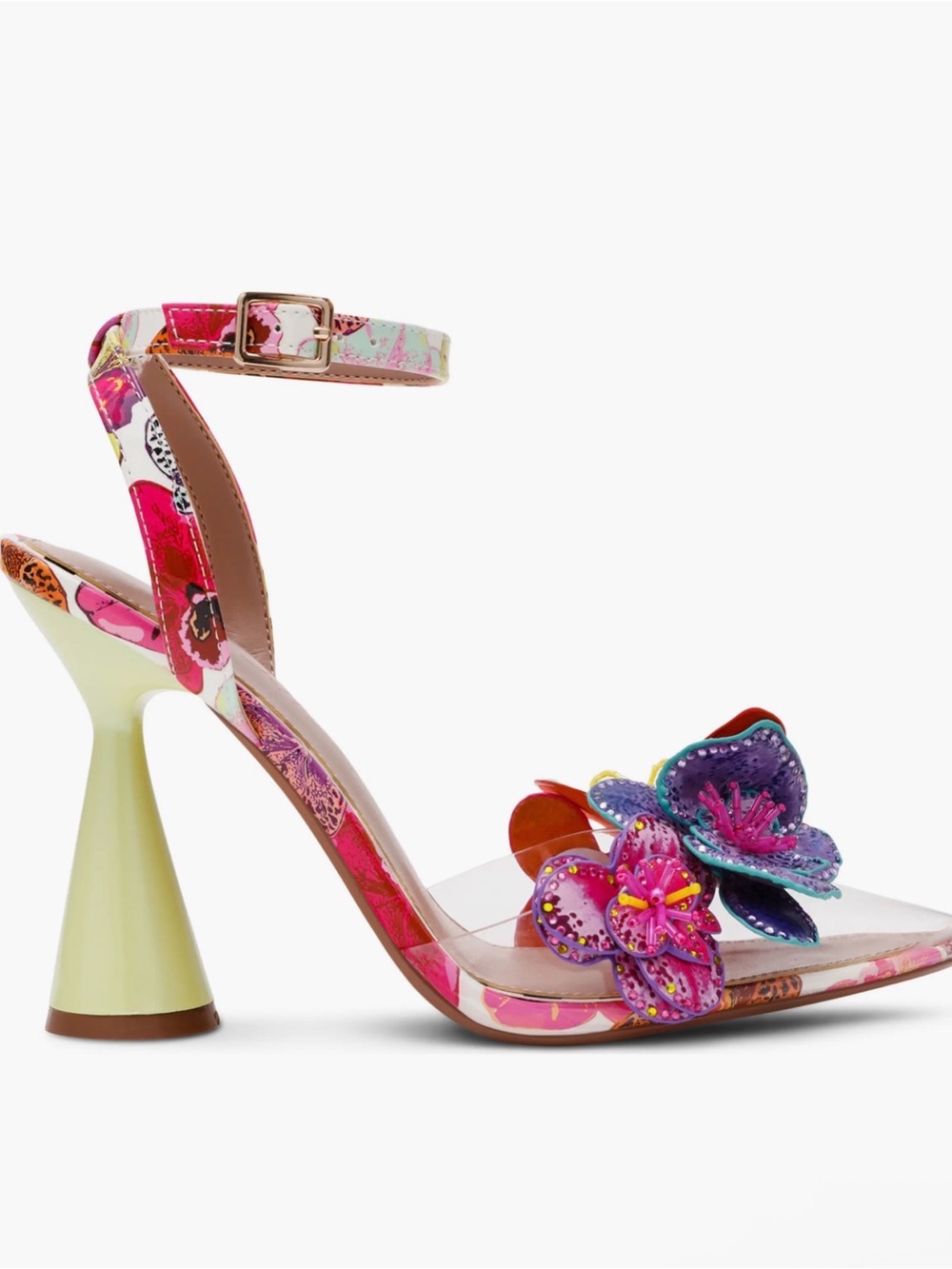 NIB Betsey Johnson Pink Floral Applique Ankle-Strap Heel with Purple Accents - Picture 3 of 6